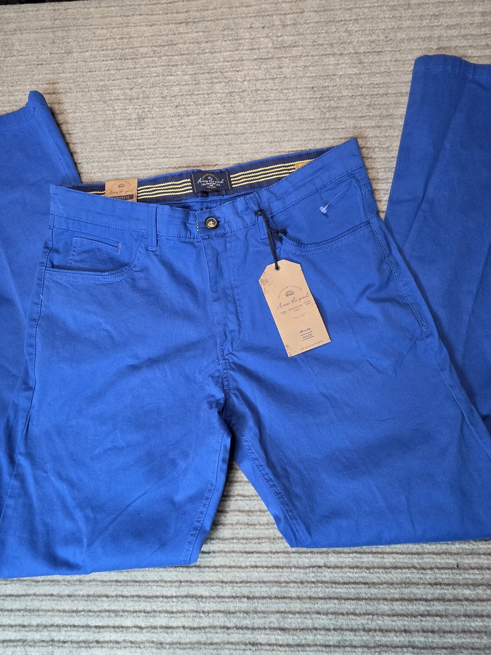 Across the pond Men's Blue Slim Fit Stretch Casual Pants Flat Front Chino 34x32